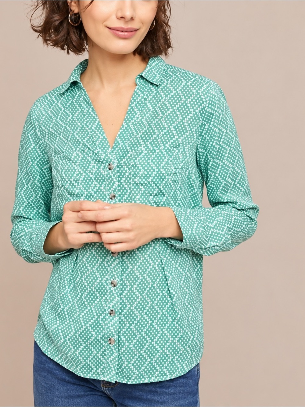 Anthropologie Maeve Rochelle Mint Green Button Down Shirt Preppy Boho Size S